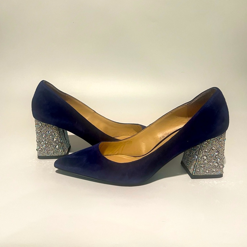 Betsey Johnson Blue suede pumps with crystal heel